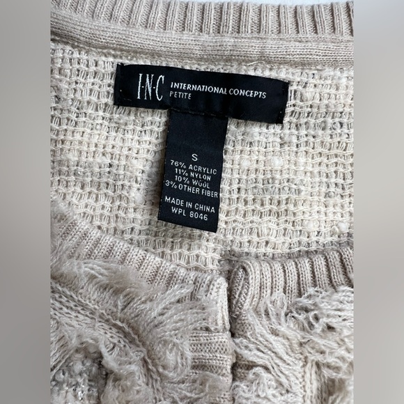 INTERNATIONAL CONCEPTS Cream fringe pearl like detail cardigan sweater size S - Picture 10 of 13
